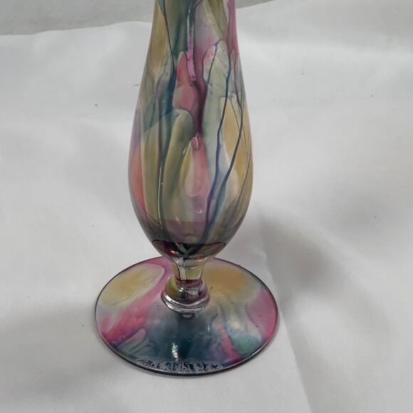 Rueven Nouveau Art Glass Co. Hand Painted Translucent Bud Vase 8" Tall - Picture 13 of 15